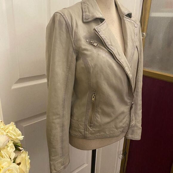 Mauritius 100% lamb leather off white/gray jacket, S - Picture 4 of 16